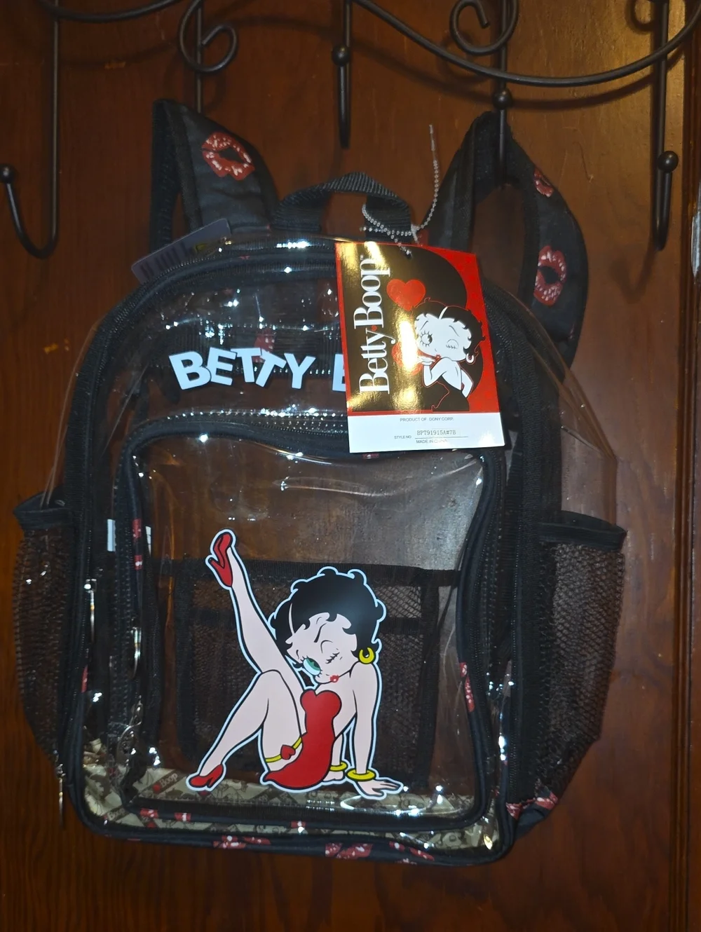 Betty Boop Clear Kids Backpack in Black and Red